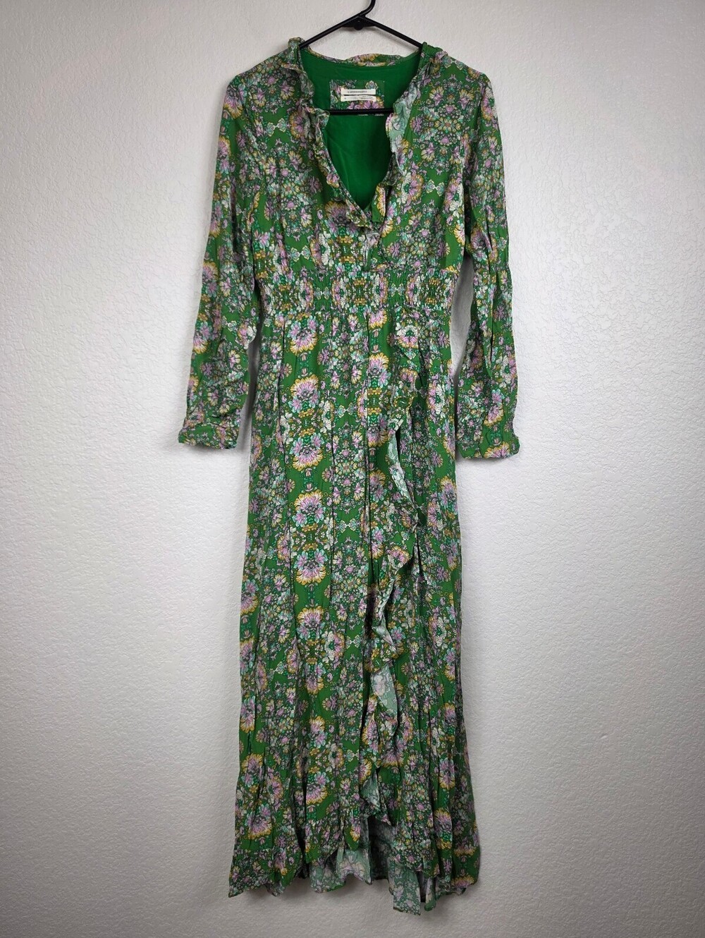 Anthropologie Green Floral Viscose Maxi Dress XS